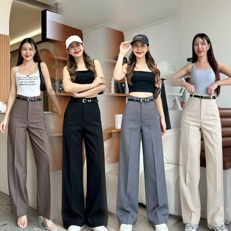 Bosen/High Waist Trousers Linen Farbic WITH BELT Wide Leg Womenswear Office Wear Bottom *P507