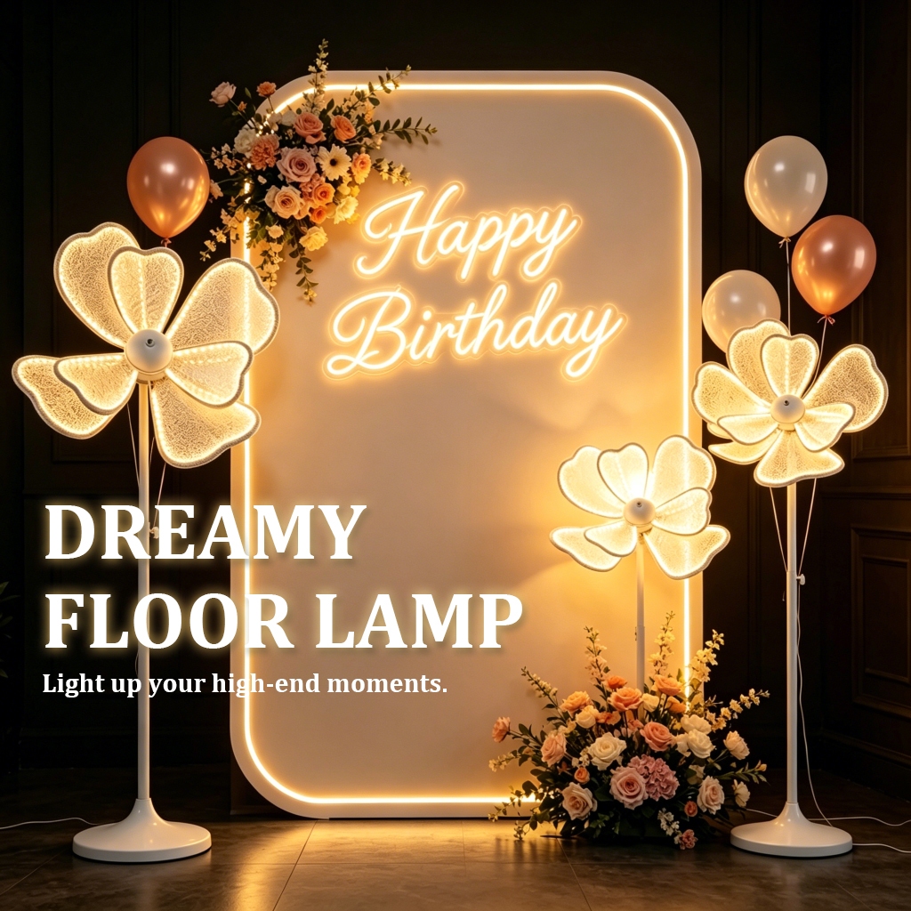 Peony Flower Floor Lamp Wedding Decor Fairy Lights DIY Shape Adjustable Height for Birthday Party