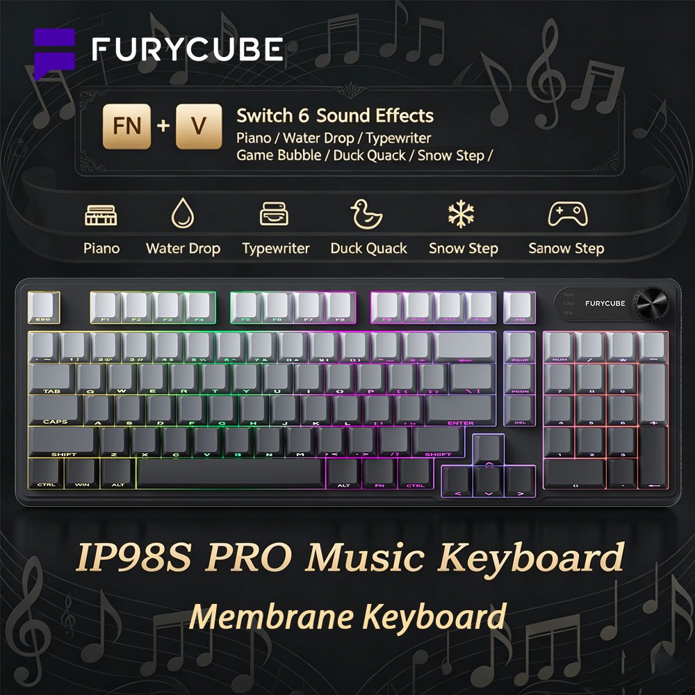 FURYCUBE IP98S PRO Music Keyboard Wireless RGB Grey Keyboards Musical Gaming Keyboard 6 Sound Effect