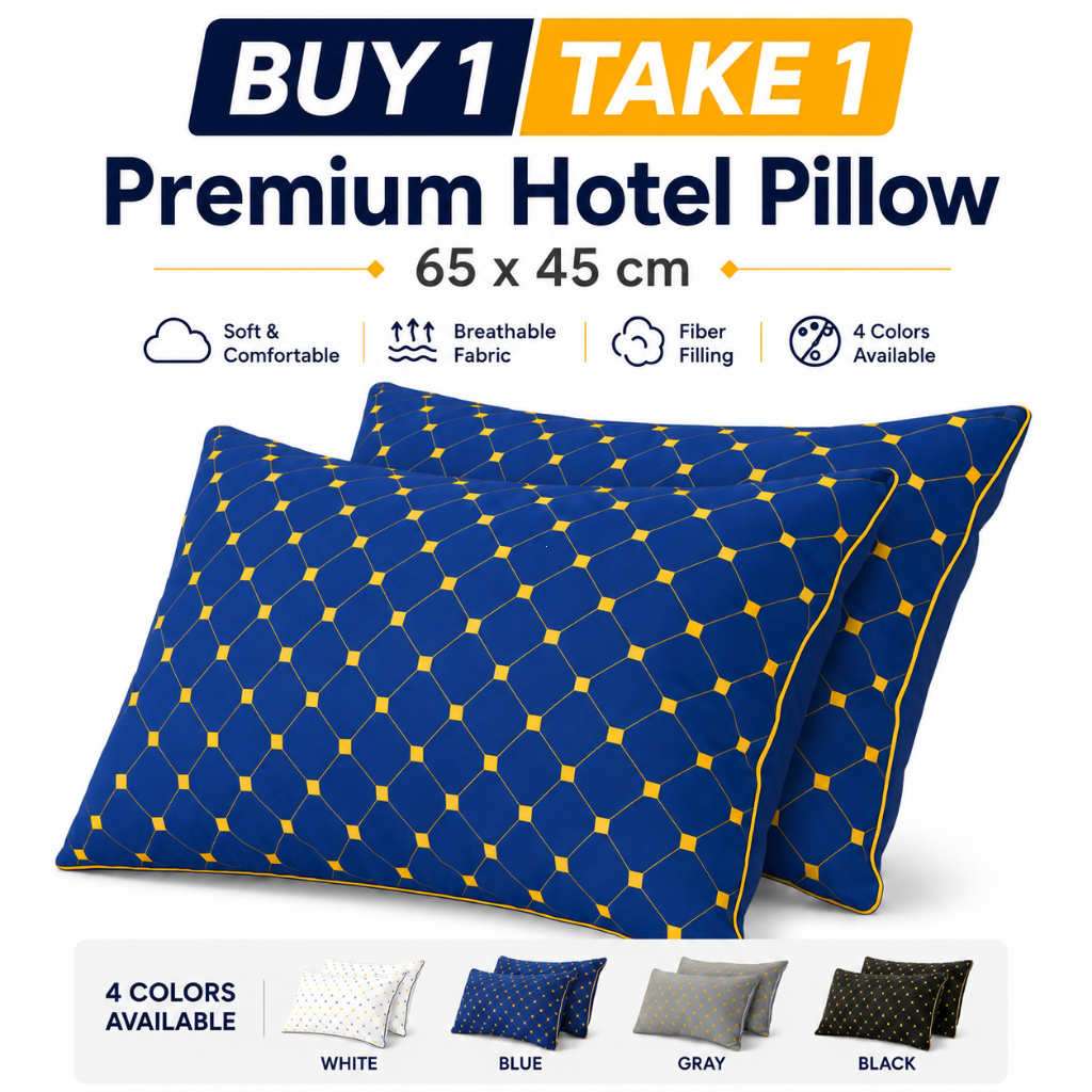 Buy 1 Take 1 Premium Hotel Pillow 65x45cm Soft Fiber Pillow Comfortable Sleeping for Home Bedroom