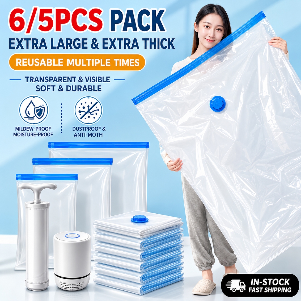8/5/3PCS Travel Vacuum Compression Bag Reusable Storage Bags With Pump Set Home Organizers