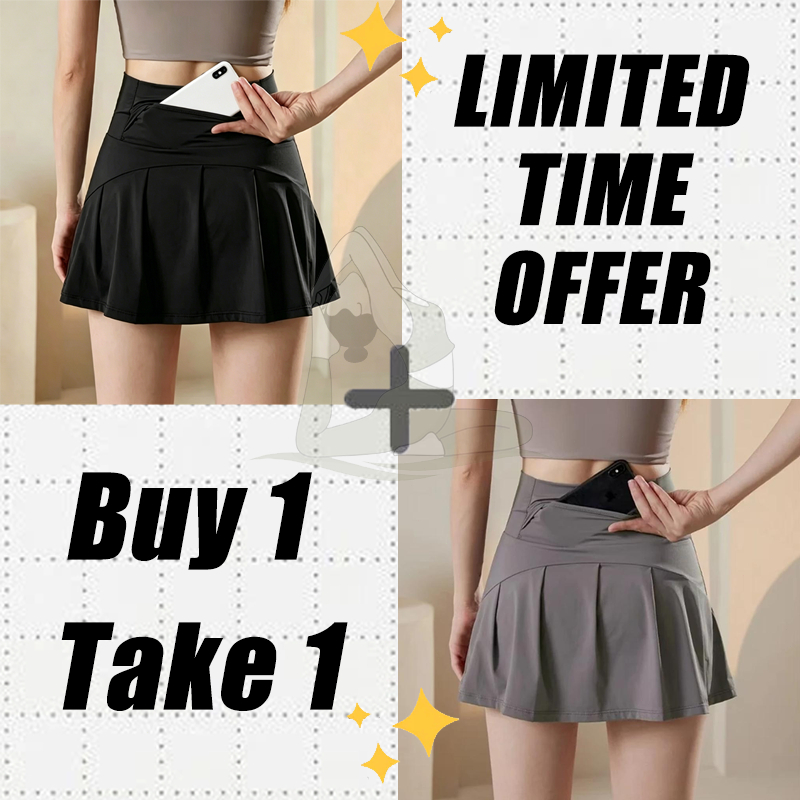 【Buy 1 Take 1】Women Sports Skirt High Waist Yoga Skirt with Pocket Tennis Running Fitness Quick Dry