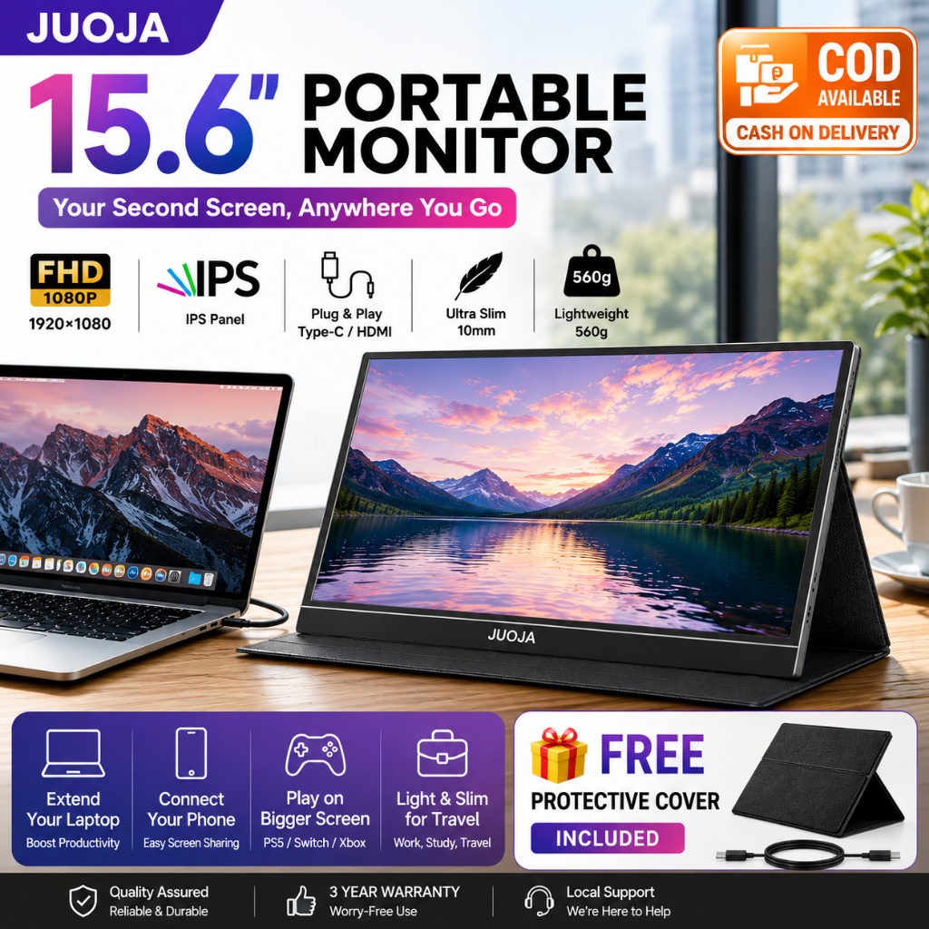 15.6" Portable Monitor FHD IPS Laptop Second Screen USB-C Travel Monitor for Laptop Phone Switch PS5