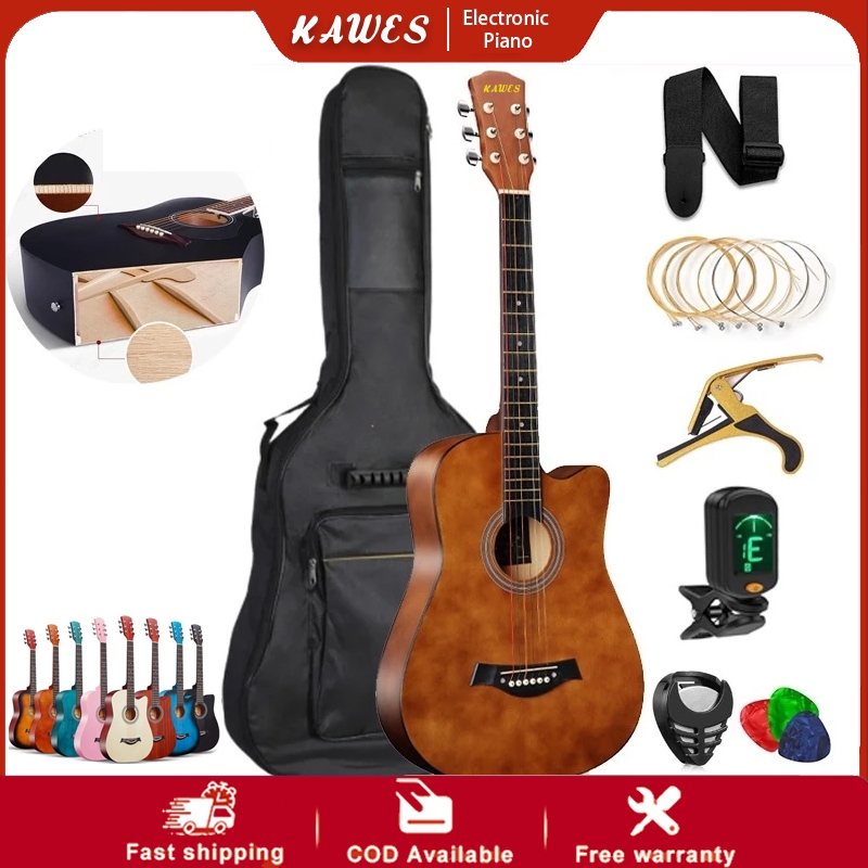 KAWES Guitar 38" Acoustic Wooden Guitar for Beginner Student Adults with Free Bag & Capo &Tuner