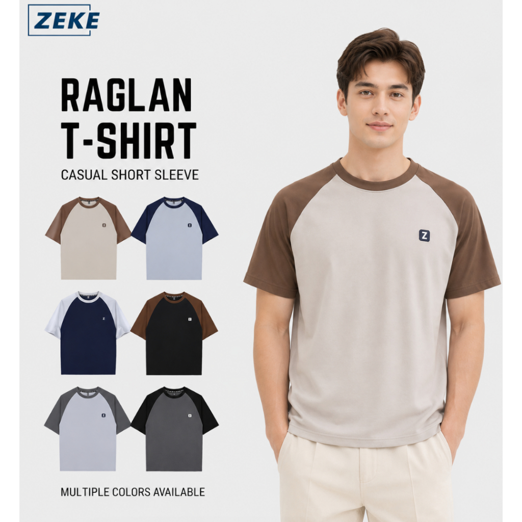 ZEKE A0038 Men's T-shirt Raglan Short Sleeve Crewneck T-shirt Embroidered Logo Shirt For Men