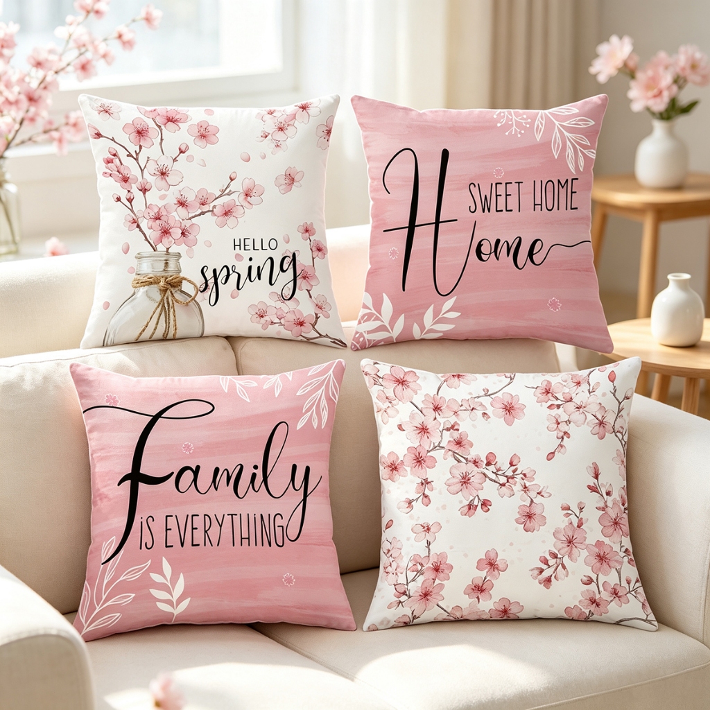 Cherry Blossom Watercolor Throw Pillow Case 40/45/50cm(16/18/20") - Soft Pink Cushion Cover with Zip
