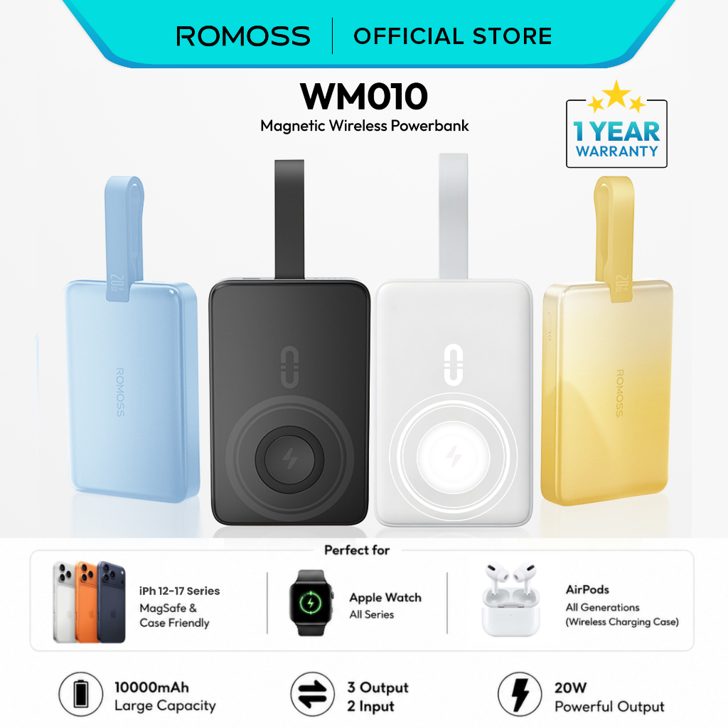 Romoss WMO10/WMO10C 10000mAh 20W | 30W Magnetic Powerbank for Android IOS Smart Watch IPH 12-15