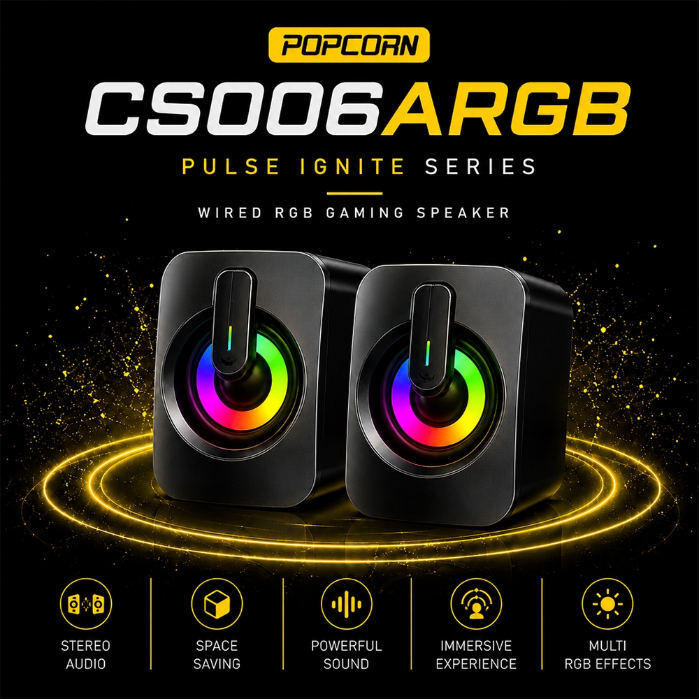 Popcorn CS006 Mini Computer Speaker PC RGB Soundbar With Subwoofer Desktop Laptop Gaming Speaker