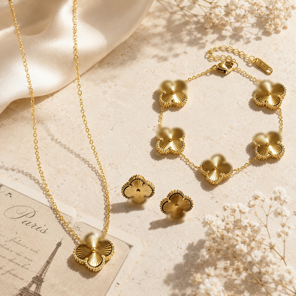 Delivery Four-leaf clover necklace, bracelet, earrings, and ring set, multifunctional double-sided d
