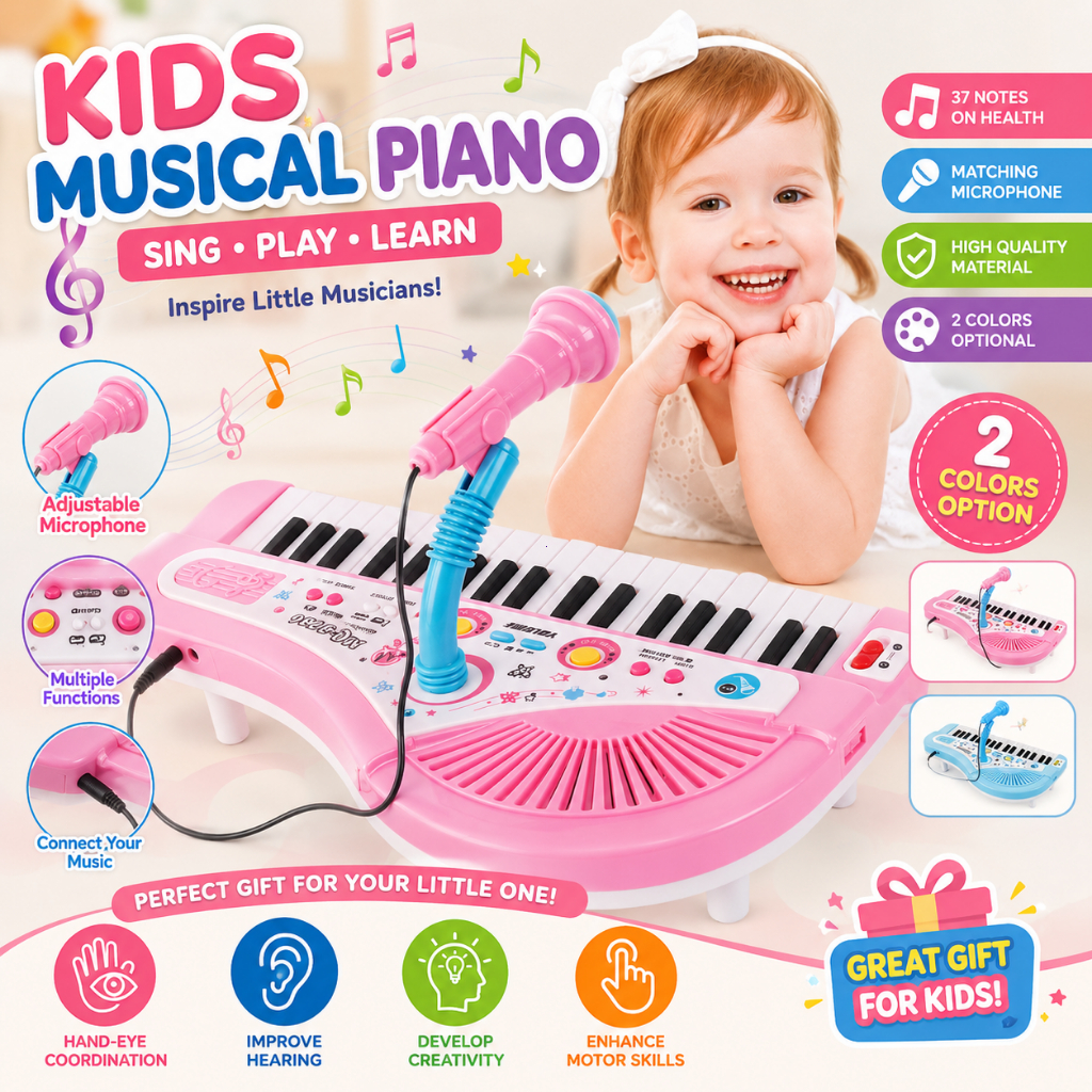 Kids Piano 37 Keys Mini Electronic Organ Musical Piano Teaching Keyboard With Microphone Educational
