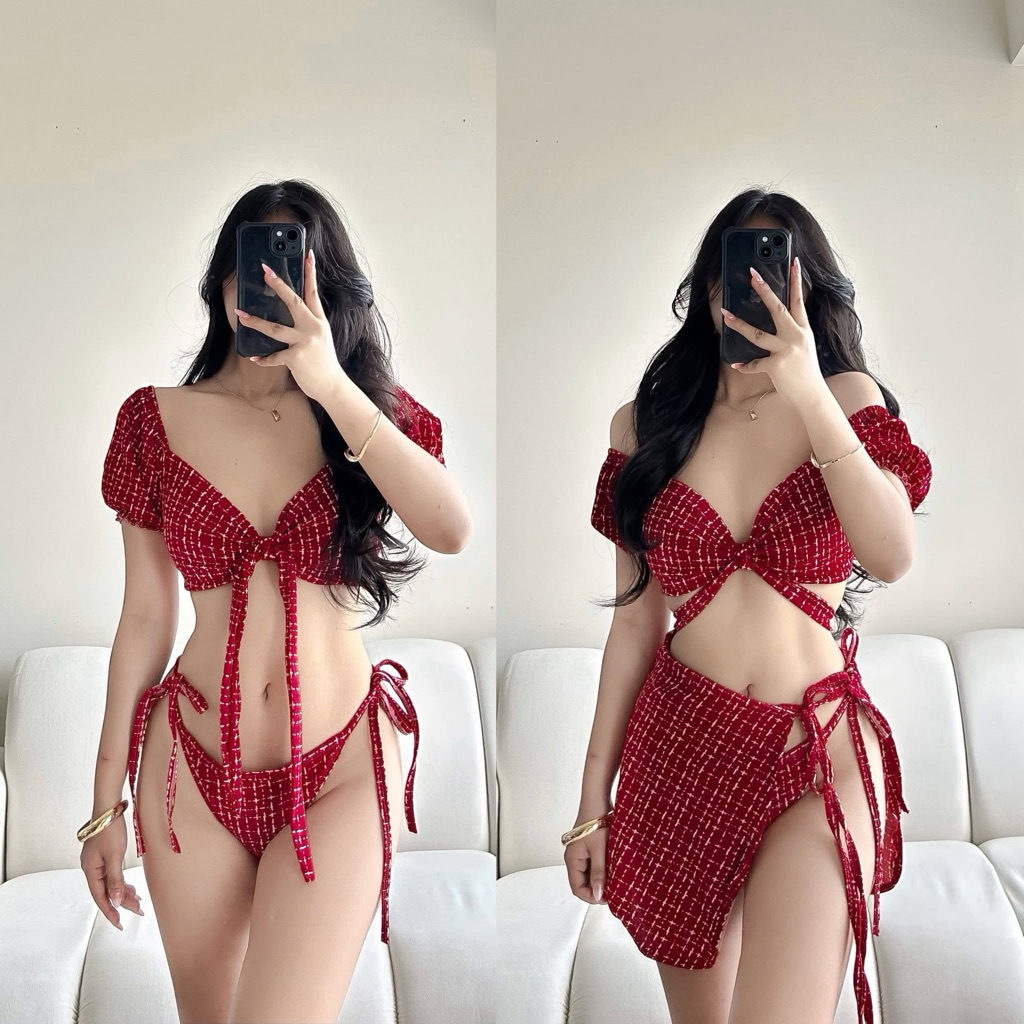 SLS Marimar 3in1 Printed Swimsuit Tweed Crepe Fabric Free Size Extra Small to Medium Bodyframes
