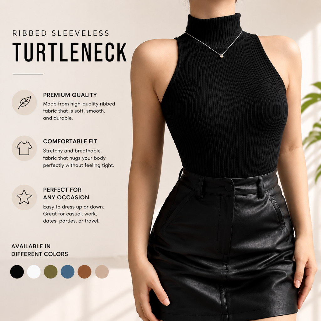 BeautiquePH Aster Turtle Neck Sleeveless Knitted Crop Top for Women on Sale l Knitted Fabric