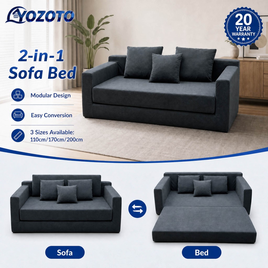 YOZOTO Foldable Sofa Bed for Small Space Convertible Sleeper Couch Bedroom Living Room 110/170/200CM