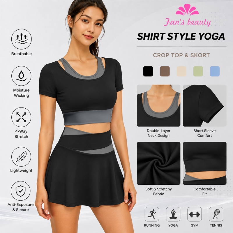 Fan's beauty-Yoga Combined in One Sports Top with Bra Breathable Contrast Color Fitness
