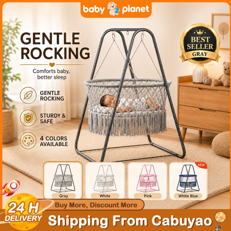 Duyan for Baby with Metal Stand Full Set Heavy Duty Cotton Rocking Cradle Hanging Bassinet Baby Bed