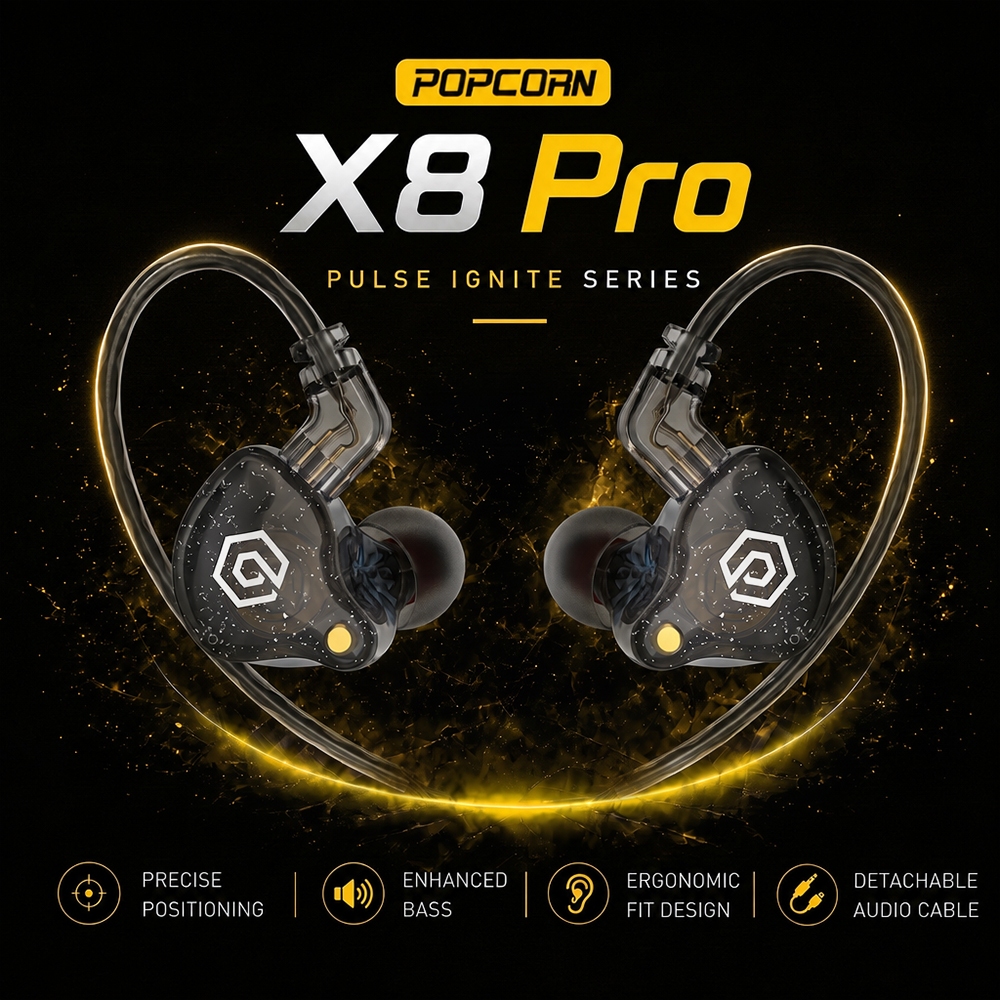 [Hot] Popcorn BASS X8 PRO Wired Gaming Earphones With Noise Cancellation Hi-Fi Bass Earbuds With Mic