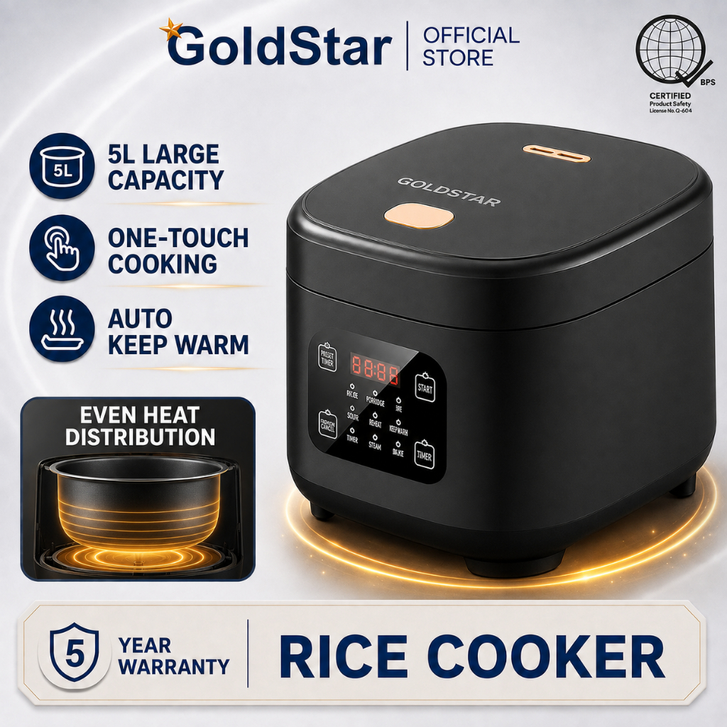 GoldStar 5L Electric Rice Cooker Large Capacity Smart Rice Cooker Multifunctional Electric Cooker