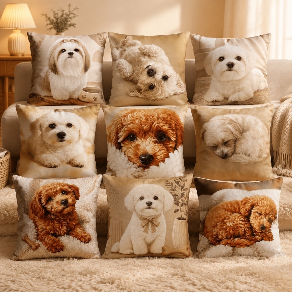 Cute Dog Pillow Case 45x45cm, Cartoon Puppy Cushion Cover for Sofa Bedroom, Soft Throw Pillow Case