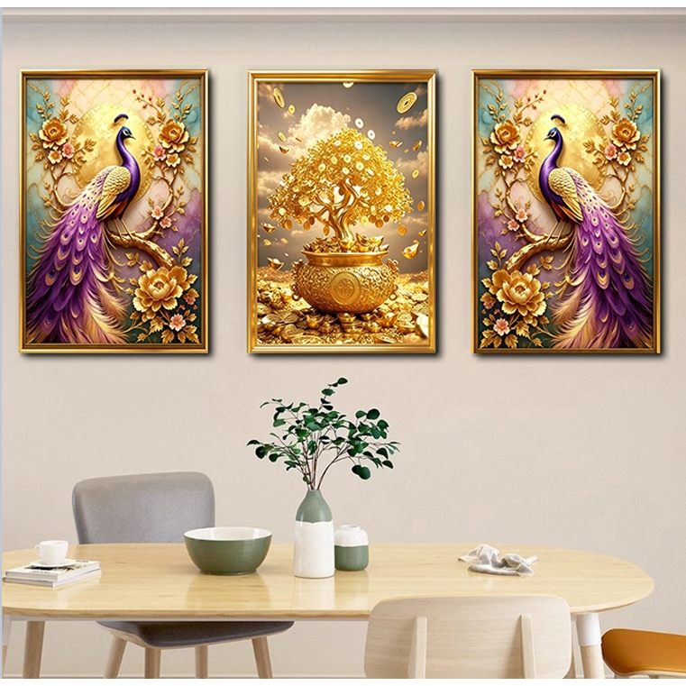 3D Peacock Pattern Wall Art Gold Ingot Fortune-bringing Design Suitable for Home Decoration