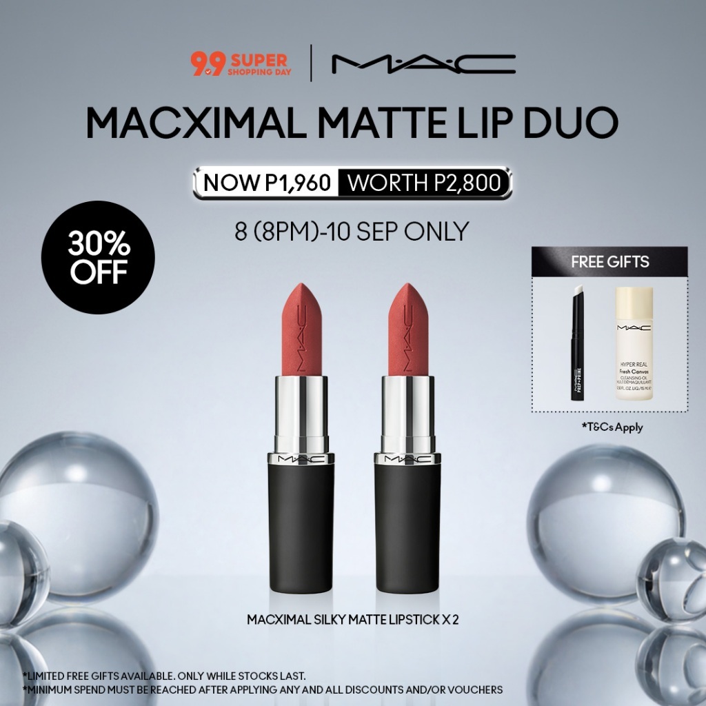 【30% OFF】MAC MACXIMAL Silky Matte Lipstick x 2/ Smooth Long Lasting Wear v.2