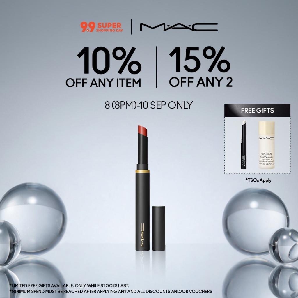 MAC Powder Kiss Velvet Blur Slim Stick hydrating lipstick with mega bold colour matte finish