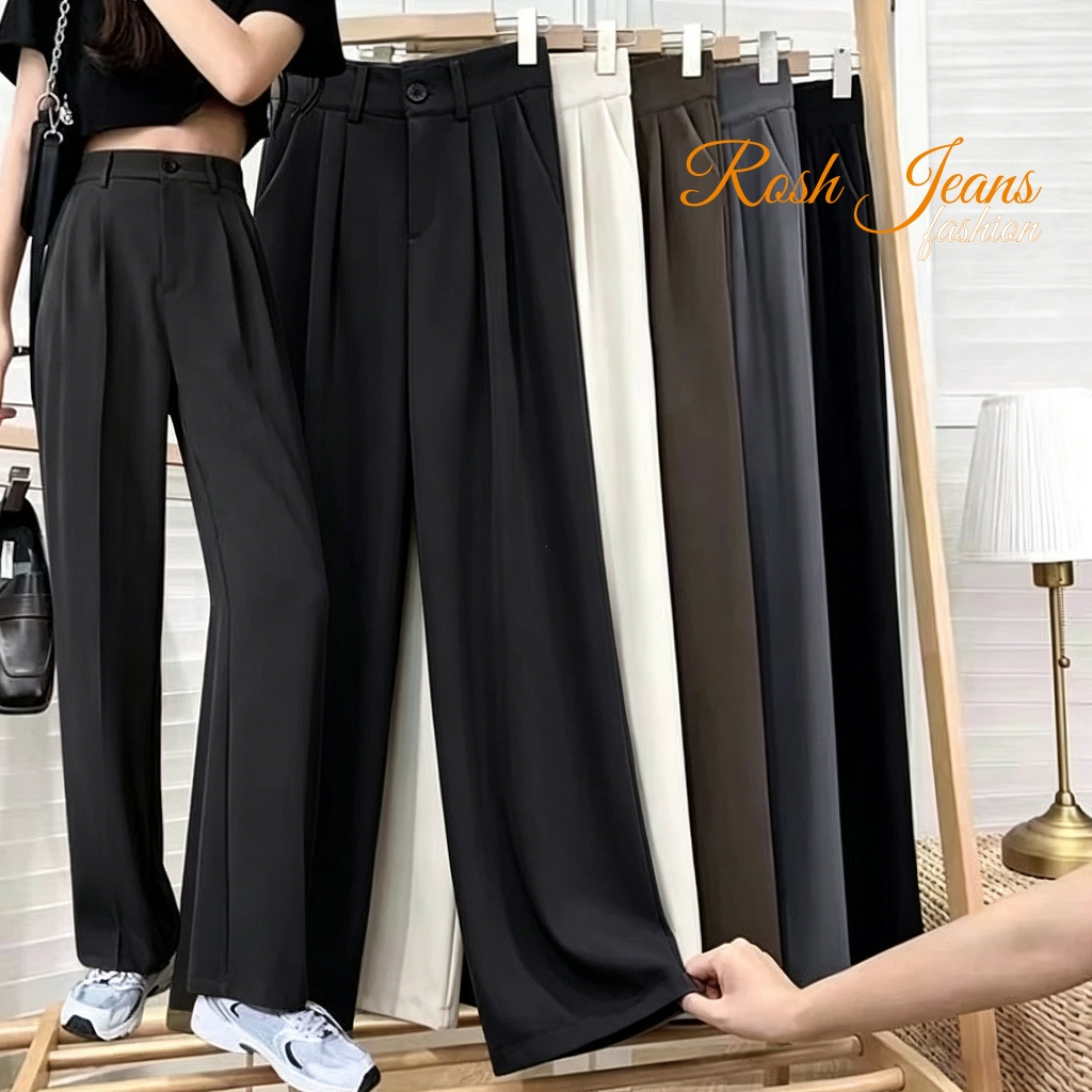 Wide-Leg Pants for woman Trousers high waist Trousers Straight Cut Office Korean Casual Rosh_Jeans