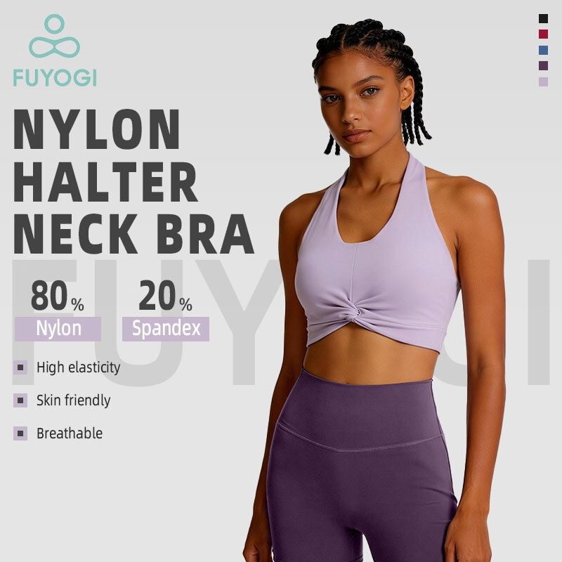 FUYOGI Sports Bra Padded Halter Neck for Women Workout Breathable Quick-dry High Elastic Running
