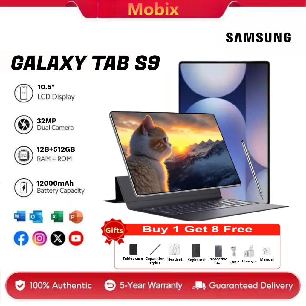 Galaxy Tab S9 16GB RAM + 512GB ROM 10.5Inches Gaming Android Tablet For Online Class Drawing Tablet
