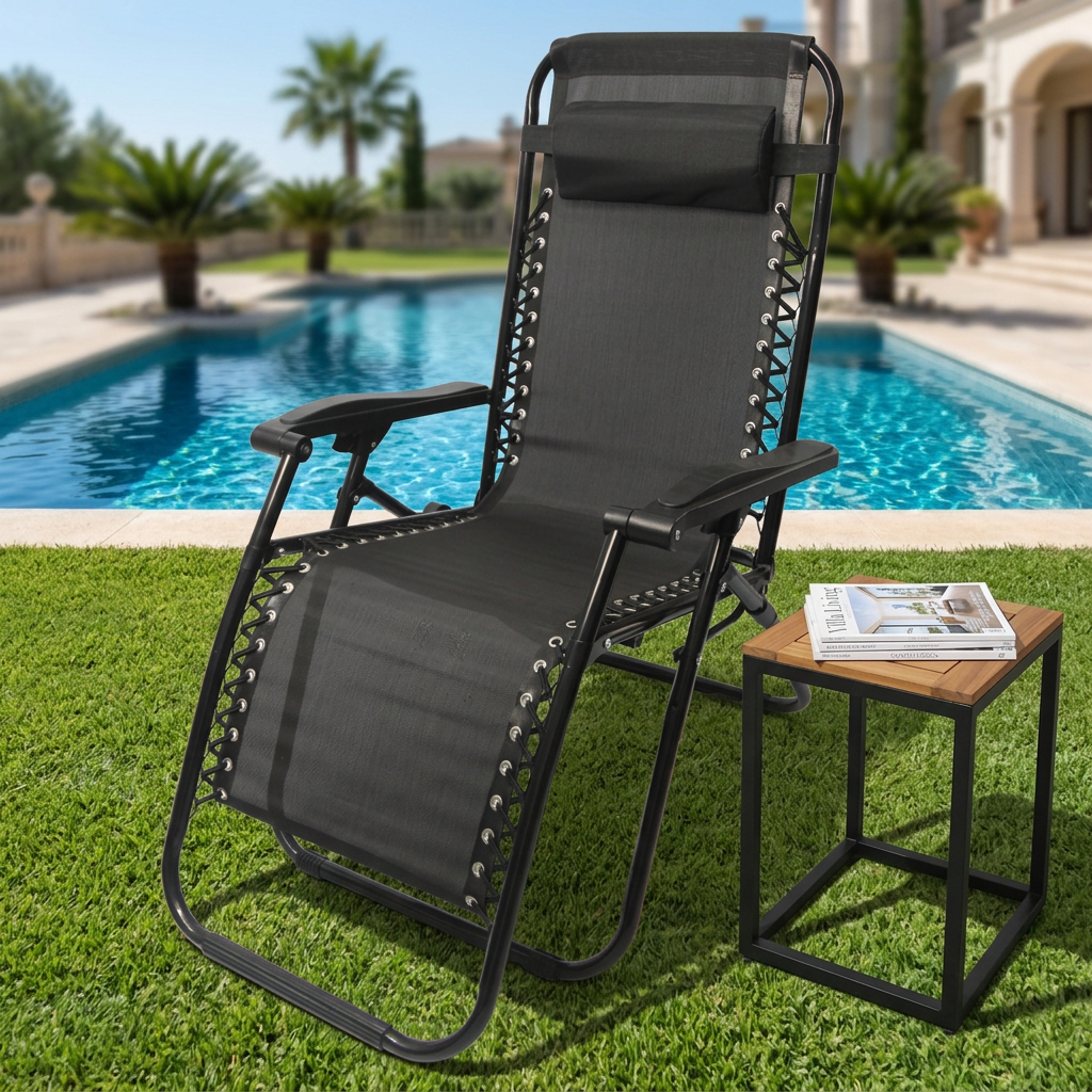 Adjustable Reclining Lounge Chair, Heavy Duty Foldable Zero Gravity Chair With Armrest