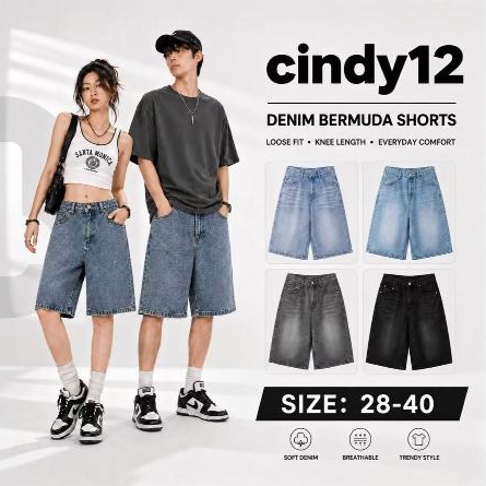 Cindy 12 Simple Daily Casual Summer Denim Shorts/Jorts for Women Unisex Denim Bermuda Shorts