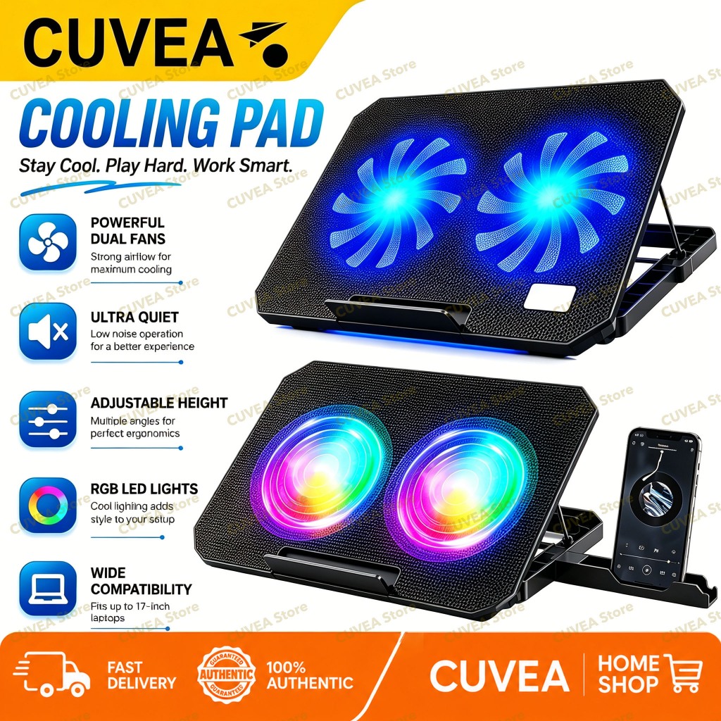 CUVEA Laptop Cooling Pad Laptop Cooler Stand with Dual Fan Adjustable Height Cooler for 14 -17inch