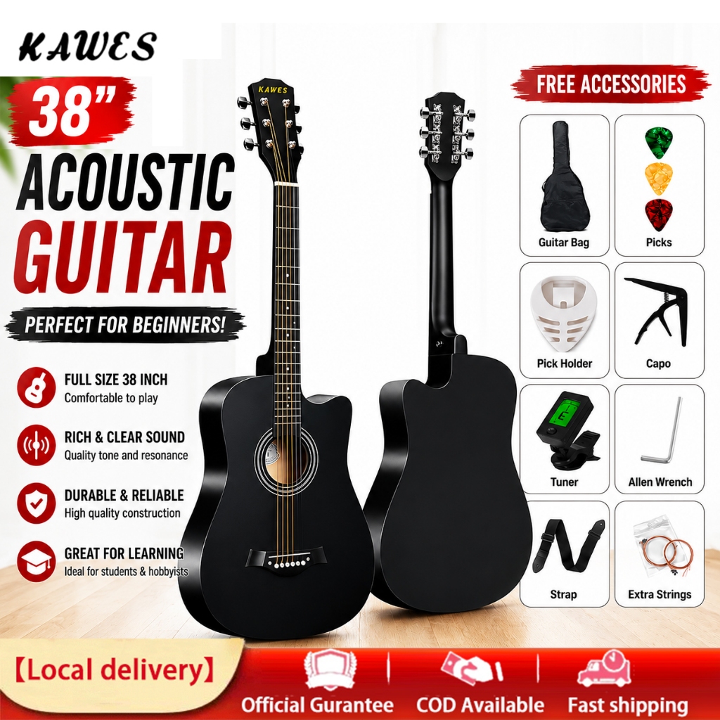 KAWES Guitar Acoustic Guitar 38Inch Low Action Guitar for Beginners Student Kid Adult Free Bag
