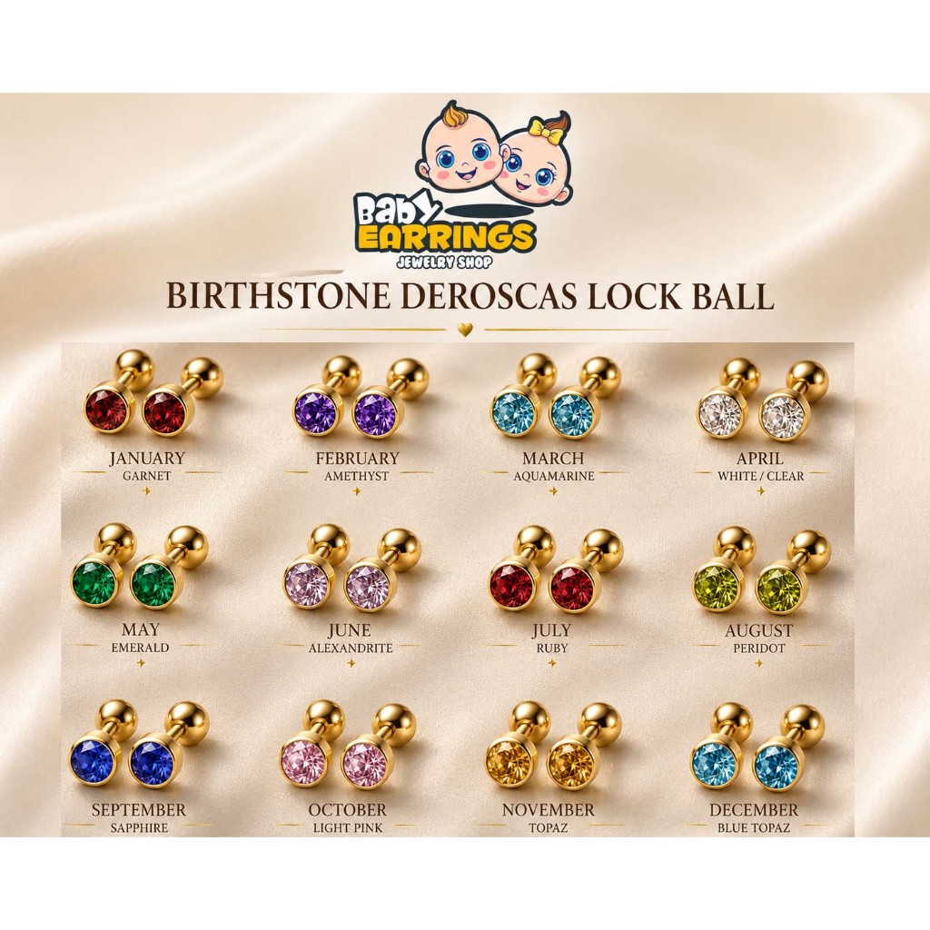 Zee Birthstone De roscas/ Screwlock Earrings Hypoallergenic similar to caflon