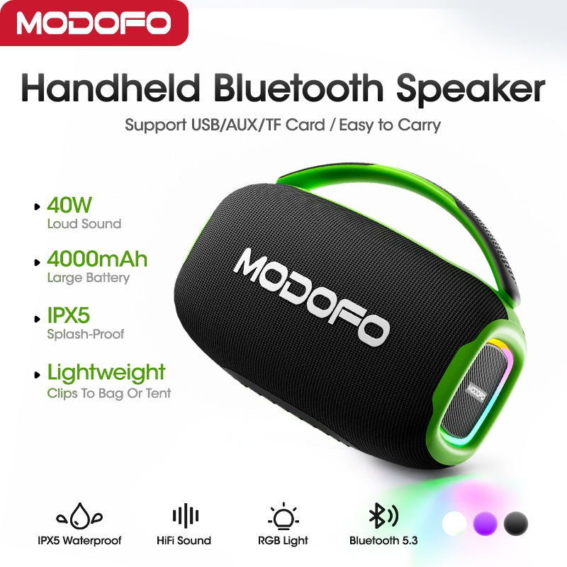 MODOFO 40W Portable Bluetooth Speaker Wireless Speaker Stereo Sound RGB Waterproof USB Flash Drive