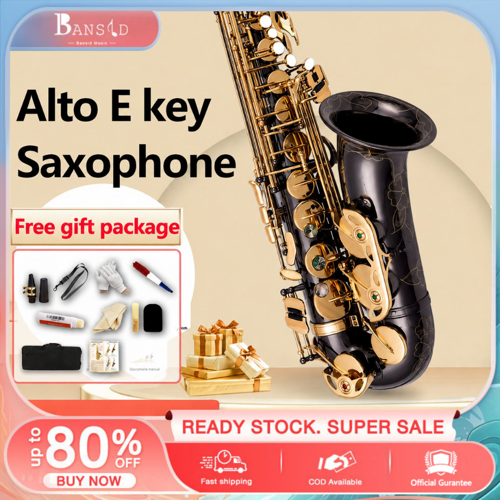 BANSID Saxophone Alto E-Key Saxophone Black Brass Lacquered Alto Saxophone (with Free Case Gloves)