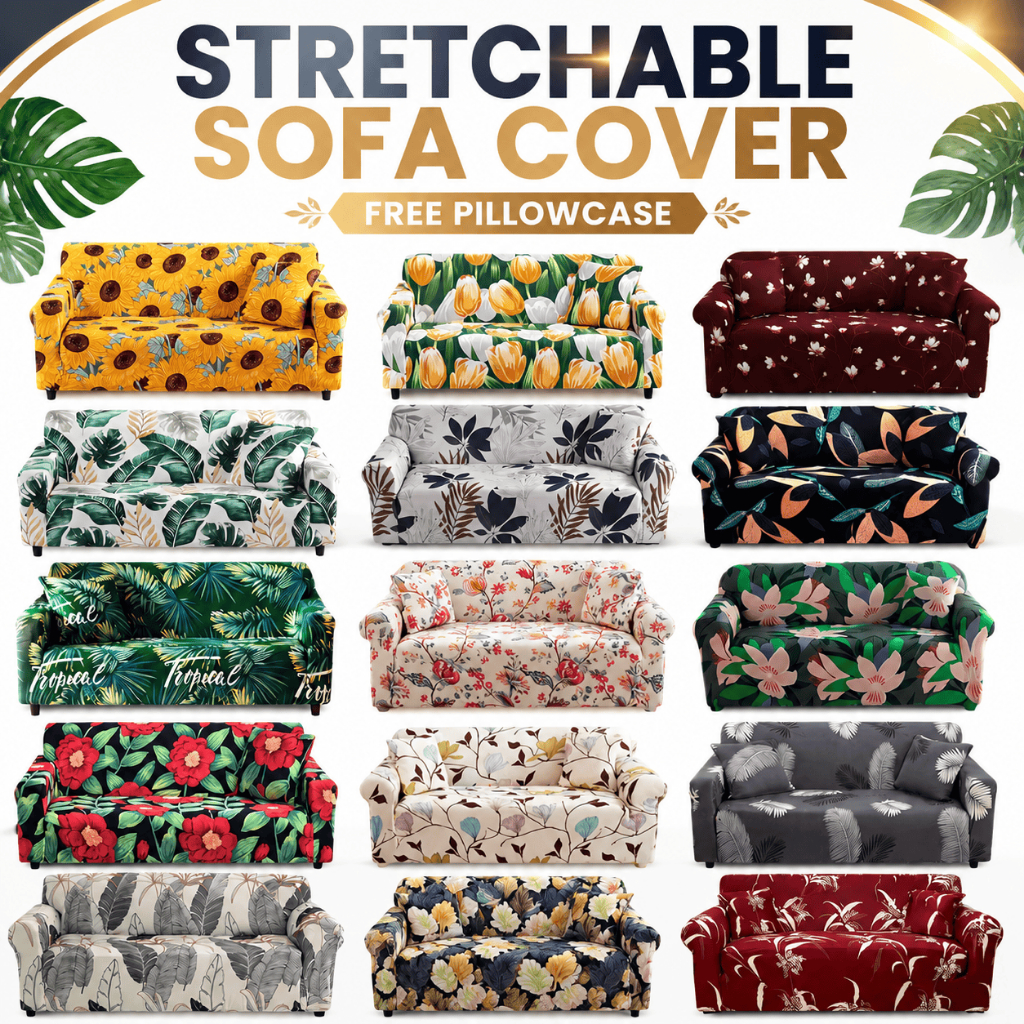 Aphila Stretchable Sofa Cover Universal 1/2/3/4 Seater Full Cover Sofa Protector Free Pillowcase