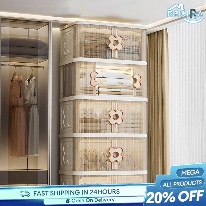 RECIBA NEW 60cm Foldable Cabinet With Sliding Doors ​​Spacious​​ White Durabox Cabinet Organizer