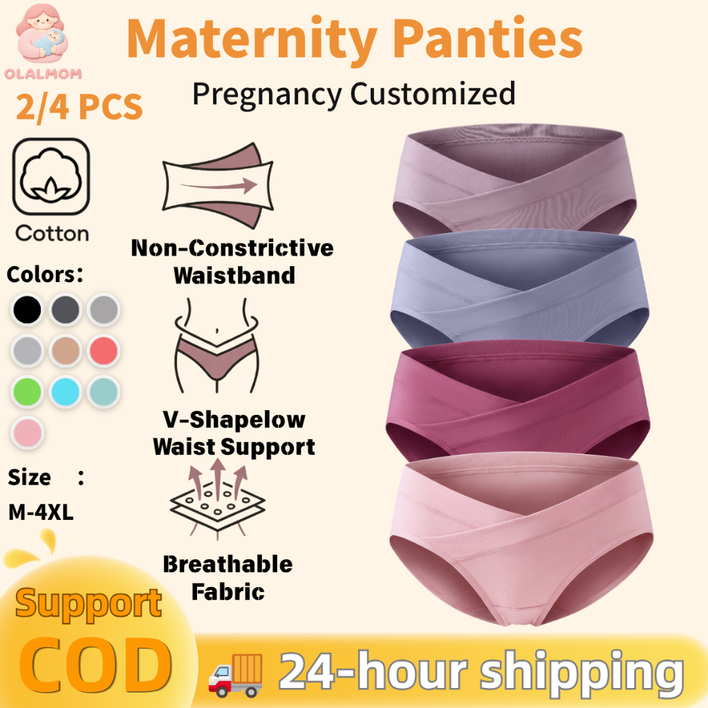 2/4PCS Cotton Maternity Panty Low Waist V‑Belly Support Breathable Soft Underwear Size L-4XL 20020