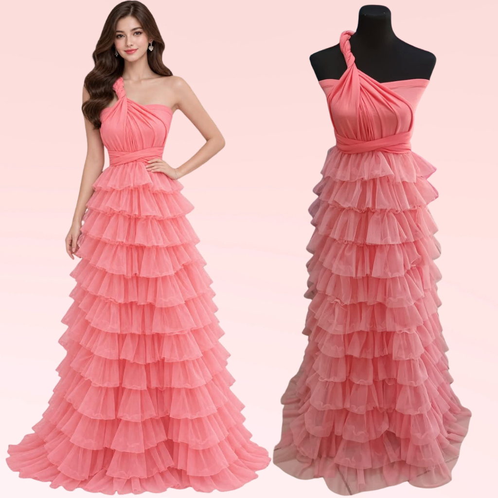 Aliah Infinity Dress Tiered Tulle Gown |Multiway Bridesmaid Wedding Entourage Prom Dress |ManyColors