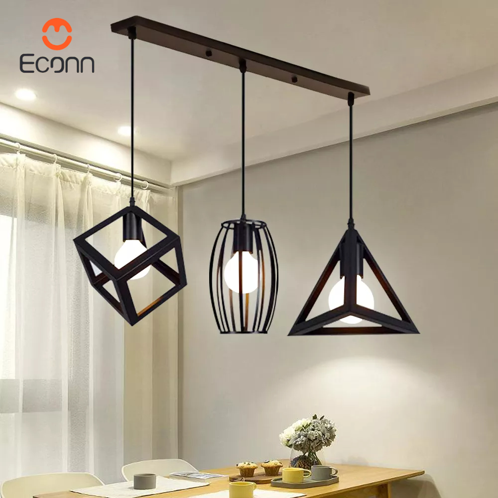 ECONN Pendant Light Iron Art 3-Head Chandelier Ceiling Light for Dining Cafe Drop Light