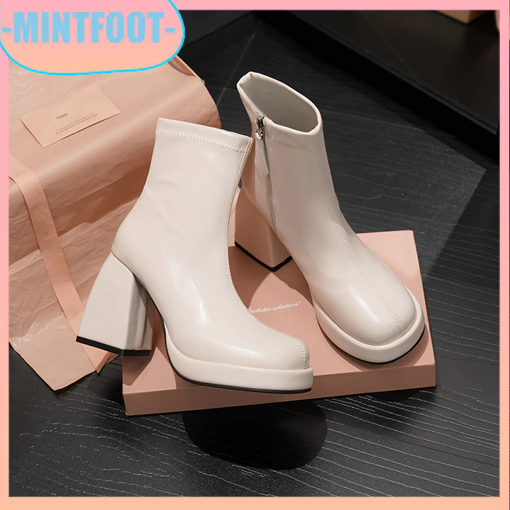 high quality Women's Boots Square Toe Stretch Boots Women's Thick Heel Short Women's Thick Sole High