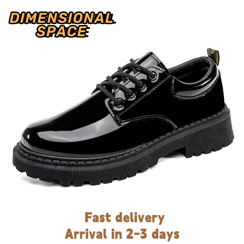 Men's Formal Leather Shoes Korean Glossy Black Casual Shoes British Soft Sole Business Lace-Up Shoes