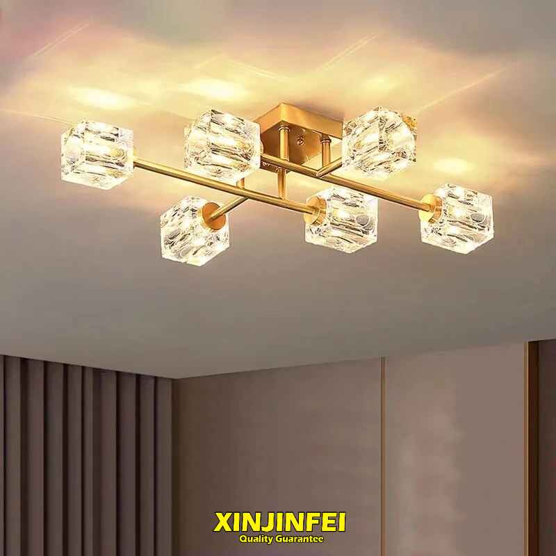 Crystal Ceiling Lamp Post-Modern Chandelier Light for Living Room Bedroom Copper Checkroom Fixtures
