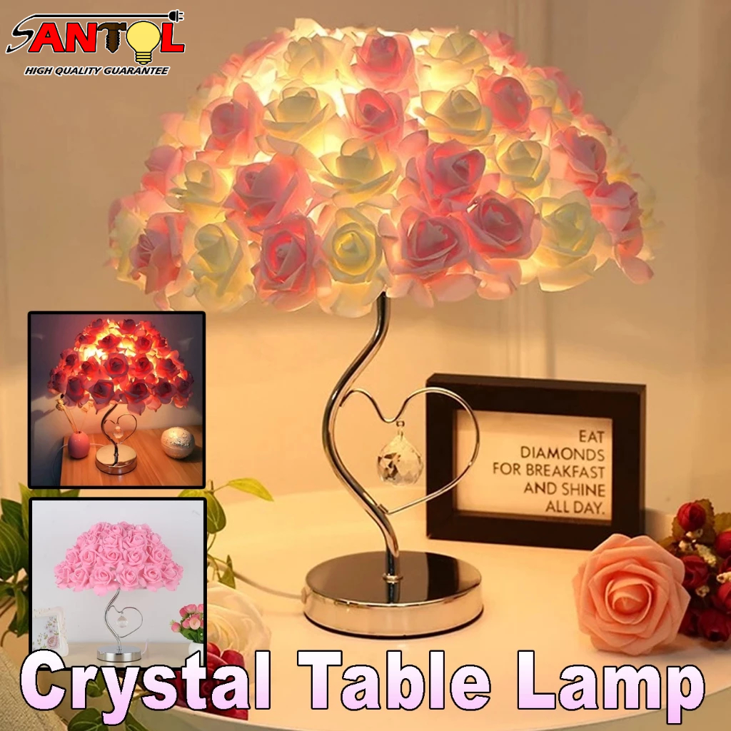 Romantic Bouquet Lamp Artificial Rose Table Light Valentines Dating Party Bedroom Bedside Fixture