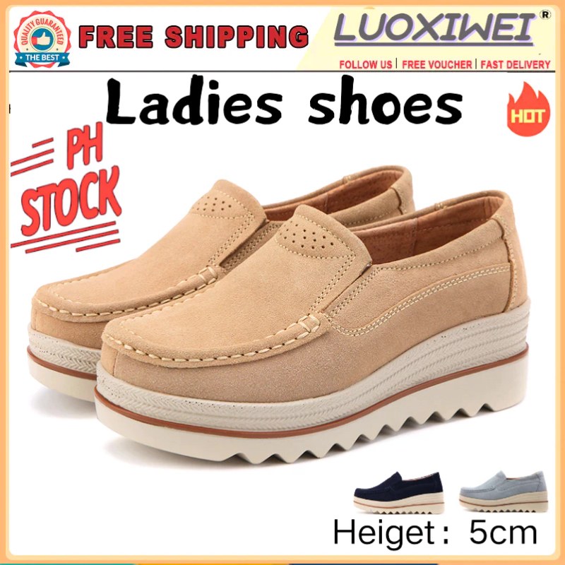 【Ready Stock】Light Platform Shoes for women Fashion Genuine Leather casual shoes Cozy on-slip Loafer