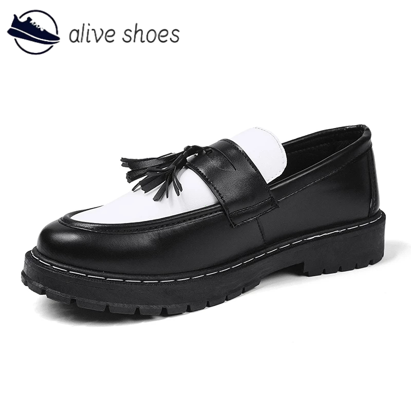 Men's Leather Loafers Formal Shoes British Style Couple Leather Shoes Chunky Sole Daily Wear