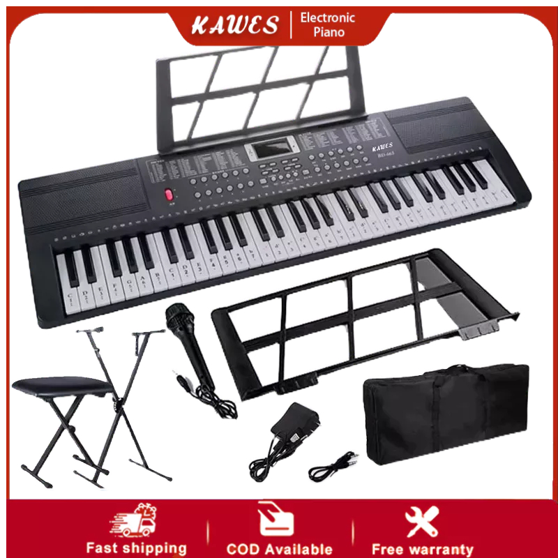 KAWES Electronic Keyboard Piano 61 Keys Beginner Digital Piano with Stand Microphone with Power Supp