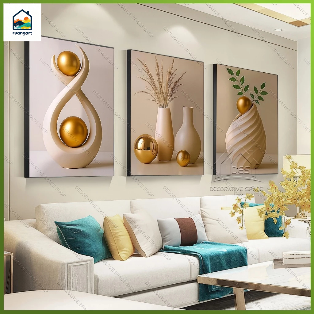 3PCS Wall Decoration White Vase Gold Sphere Leaves Art Wall Decor Display