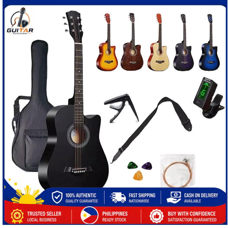 Guitar 38/41 Inche Acoustic Guitar Original Low Action Guitar for Kids Adults Beginners Full set