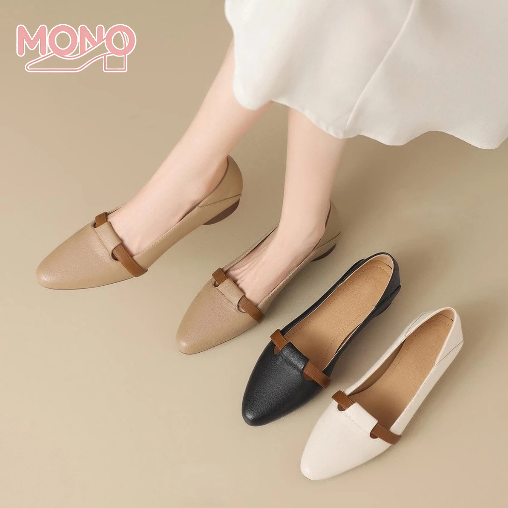 MONO Chunky Flat Loafers for Women Black Leather Office School Loafers for Women